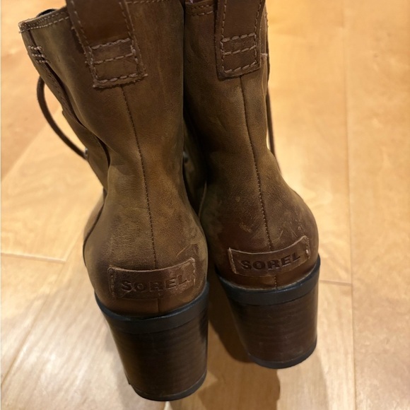 Sorel Cate lace bootie ankle boot  sz 9 combat leather brown - Picture 7 of 9